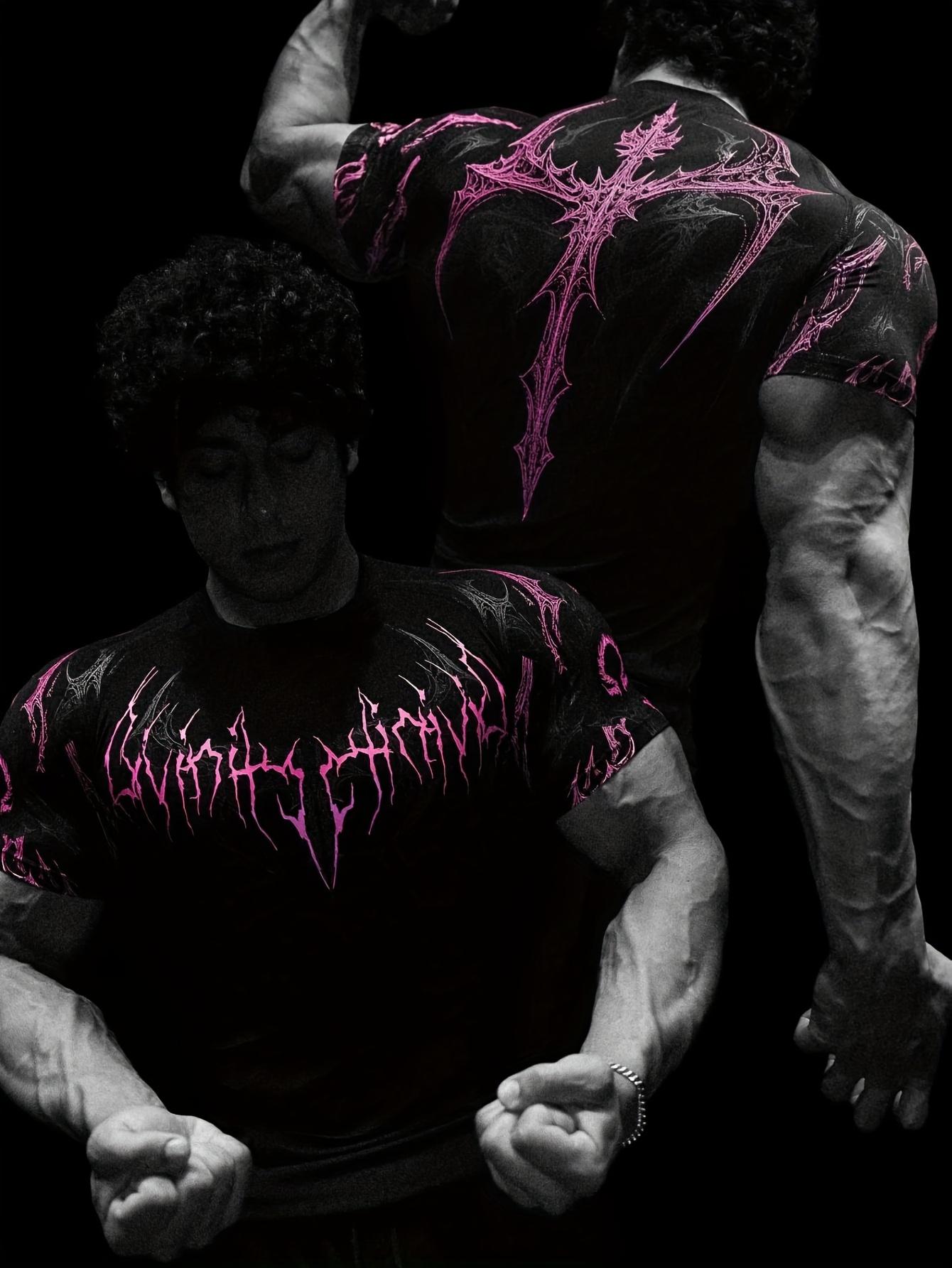 Men's Compression Short Sleeve T Shirt S XXL High Elasticity Muscle Fitness Shirt Unisex Black Tight fitting Red Geometric Muscle Texture Quick drying Moisture wicking for Workouts Yoga Beach Gym Tees Athletic Apparel