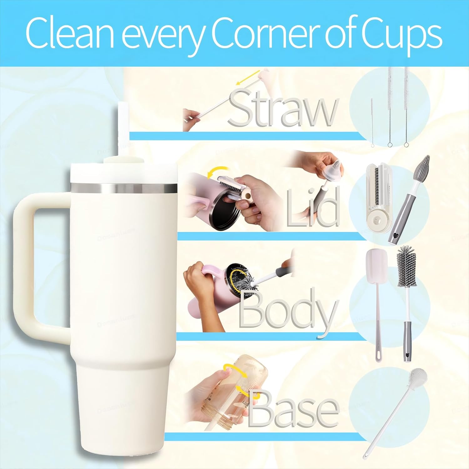 8 count Water Bottle Cleaner Brush - Multipurpose Cup Cleaner Kit with Long Nylon Straw Brush Long Handle  Bottles Cleaning for Tumbler,  Water Bottle,  Glass
