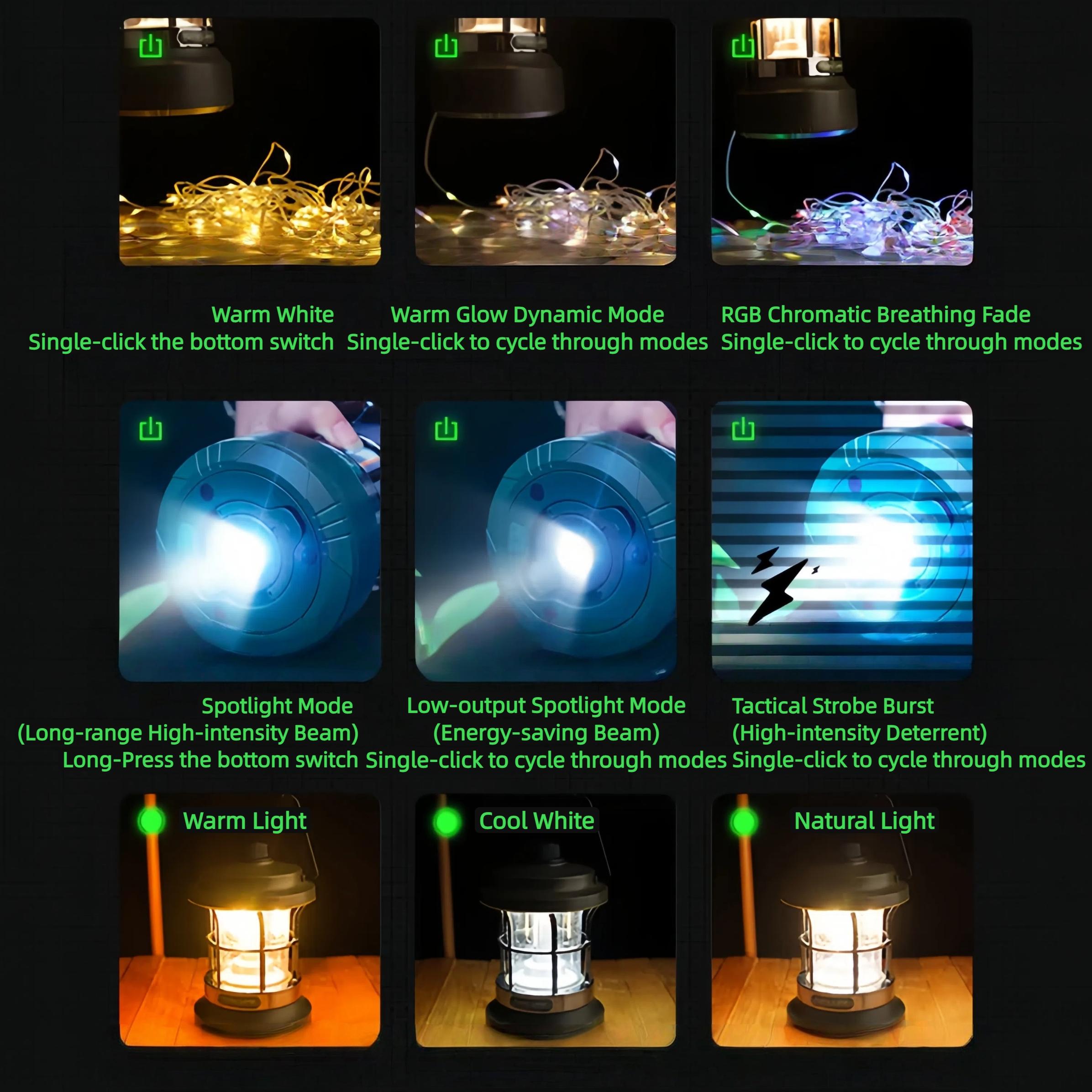 Multi-Functional Camping Lamp with Flashlight and String Light Features, Waterproof Retro Outdoor Lantern for Emergency Use, Portable Rechargeable Hanging Light