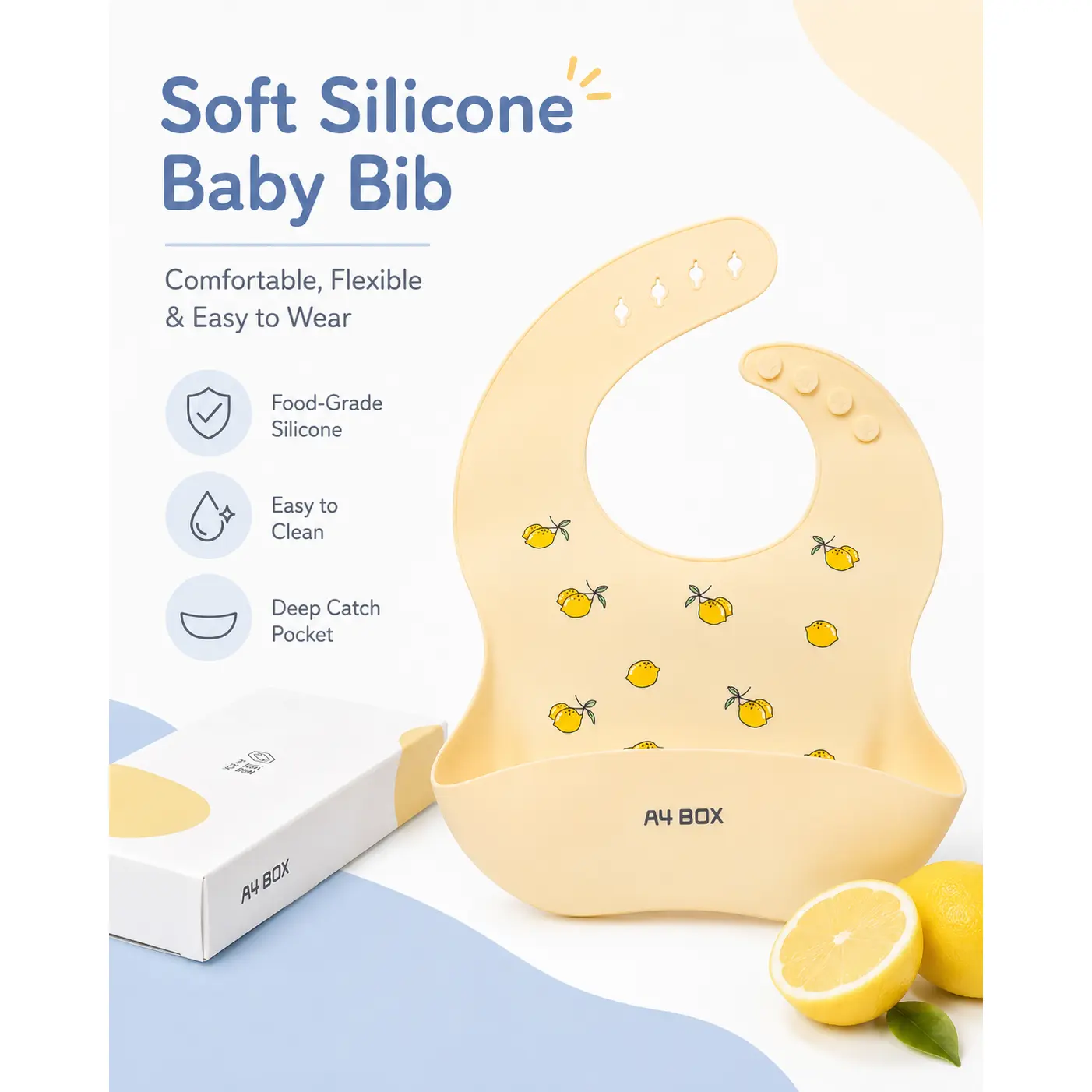 Mother and baby products: baby bib, waterproof silicone bib for children, baby drool and food bib, washable, suitable for summer