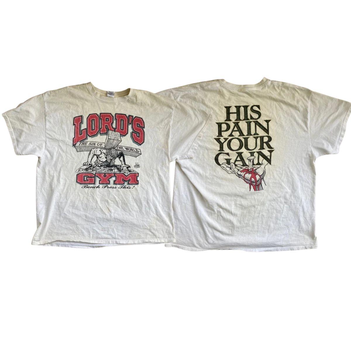 Vintage 1990s LORDS GYM His Pain Your Gain White Cotton T-SHIRT