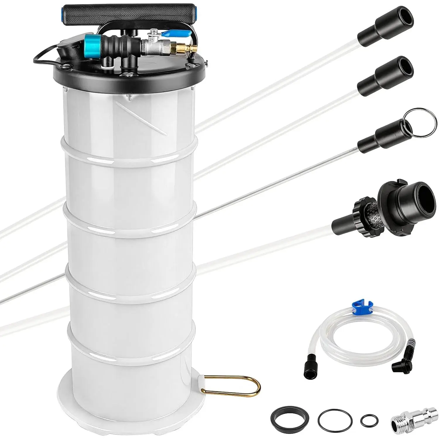 6.5L Dual-Mode Pneumatic/Manual Automotive Fluid Extractor Pump Kit Set with Extended Suction Tubes, Bleeding Tube for Oil Drainage, Small Engines Fluid Change, Dual Modes, Extended Tubes