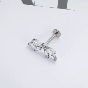 ASTM F136 Titanium 16G 18G EAR Leaf Shape with CZ Top Cartilage Tragus Earrings Ear Lip Helix Studs Tongue Nail Piercing Jewelry