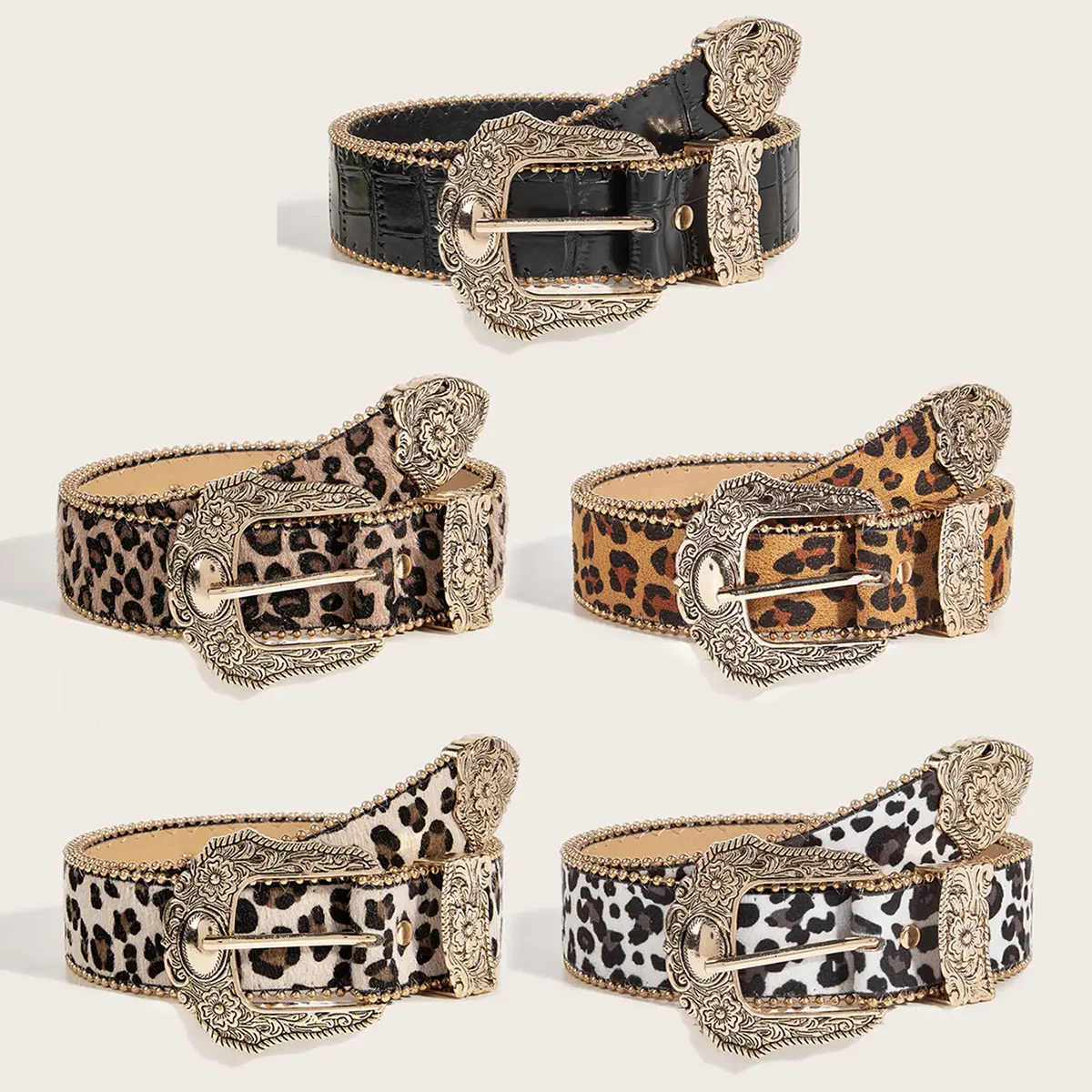 Retro Leopard Print Western Rhinestone Buckle Wide Belt Women Ins Y2K Decor Belt Retro Leopard Print Western Rhinestone Buckle Wide Belt Women Ins Y2K Decor Belt