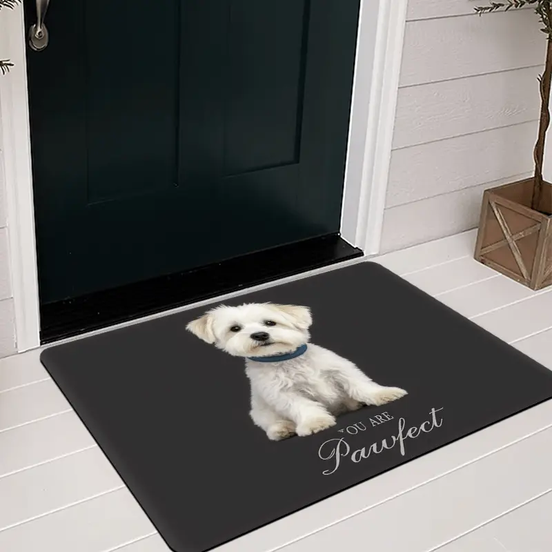 Cute Maltese Dog Print Outdoor Floor Mat - Polyester Velvet with Thick Fleece Single Mat, for Front Door, Gardens, Animals, Front Door Decor