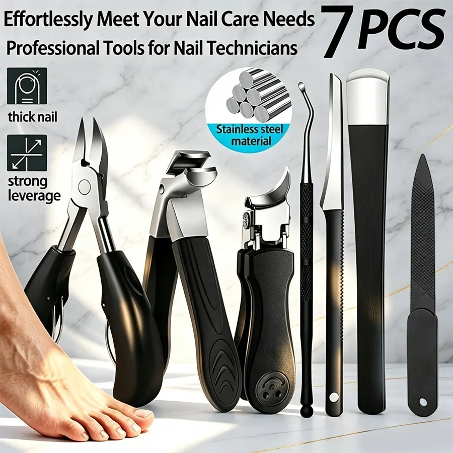 7-In-1 Thick Inlaid Nail Repair Foot Set, Stainless Steel Professional Foot Care Tool, Easy Handling, Comfortable Grip, Essential for Daily Use