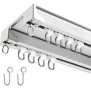 Double Curtain Track Ceiling Mount White 12FT Silent Track Curtain Rail Set Heavy Duty Room Divider with Hooks Bedroom Living Room Study Ceiling Curtain Track