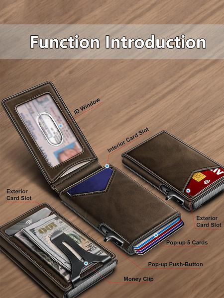Men's Small Wallet Magnetic Metal Automatic Card Holder, Rfid Anti-Theft Credit Card Case, Multi-Card Slots ID Window Money Clip, Magnetic Card Holders