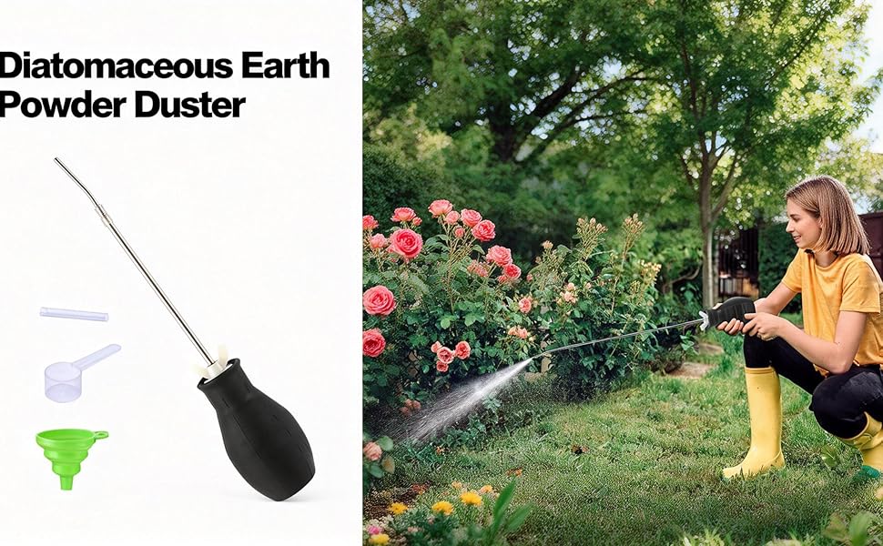 Diatomaceous Earth Powder Duster with Extendable Tube (5" to 22") & Threaded Seal - Leak-Bulb Sprayer for, Home, Pet Area Insect - Includes Funnel & Scoop