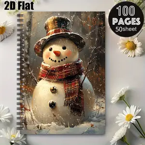1 Christmas Snowman Spiral Coil Notebook, 5.7x8.26 Inch, Premium Lined Pages, Durable Binding, Holiday Gift for Kids Students, Winter Journal for Xmas Party Notes, New Year Daily Planner, Festive Stationery for Home School Office [2D] Flat
