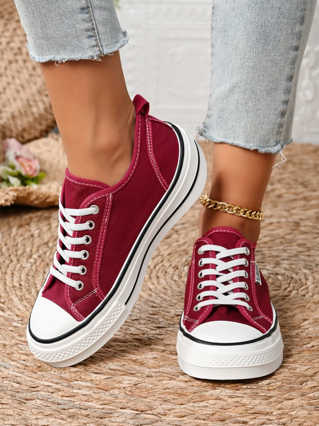 Vintage Women's New Four-Season Canvas Shoes, Low Top Thick Sole, Lightweight, Breathable, Colorblock Design, Multiple Colors, Casual Comfort, Casual Trendy Trainers, Casual Sneakers