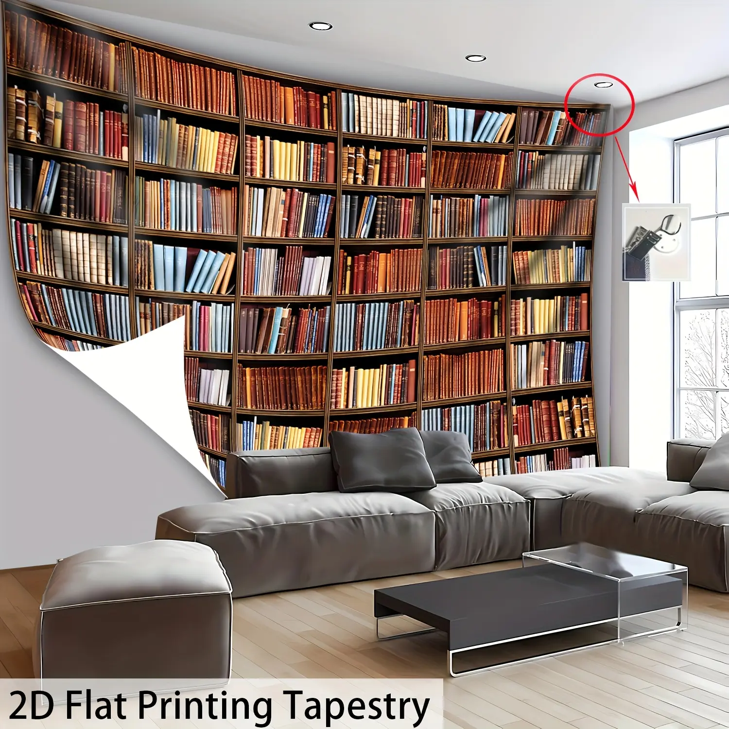 Vintage Bohemian Bookshelf Tapestry, Retro Bookcase Polyester Wall Hanging for Home Decor, Bedroom Living Room Office Decoration and Reading Space