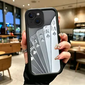 iPhone 15 Durable Casing, Enhanced Protection TPU-Shockproof Soft Silicone Cover with Silver Spade JQKA Array & Celestial Eye Layer, Polycarbonate Resistance Cellphone Accessories (boboiptyjt40611)