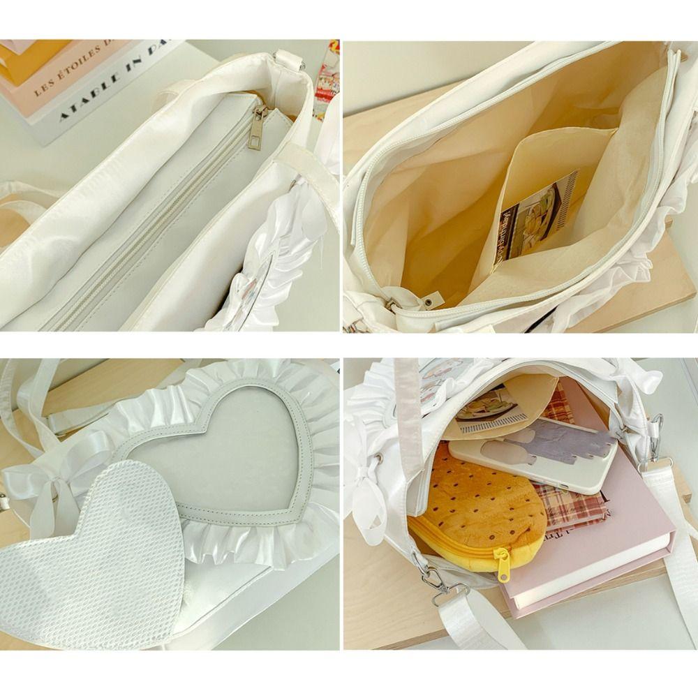 Creative Lace-up Heart Itabag Ribbon PU Anime Tote Bag Badge Display Love PVC Transparent Shoulder Bag Men