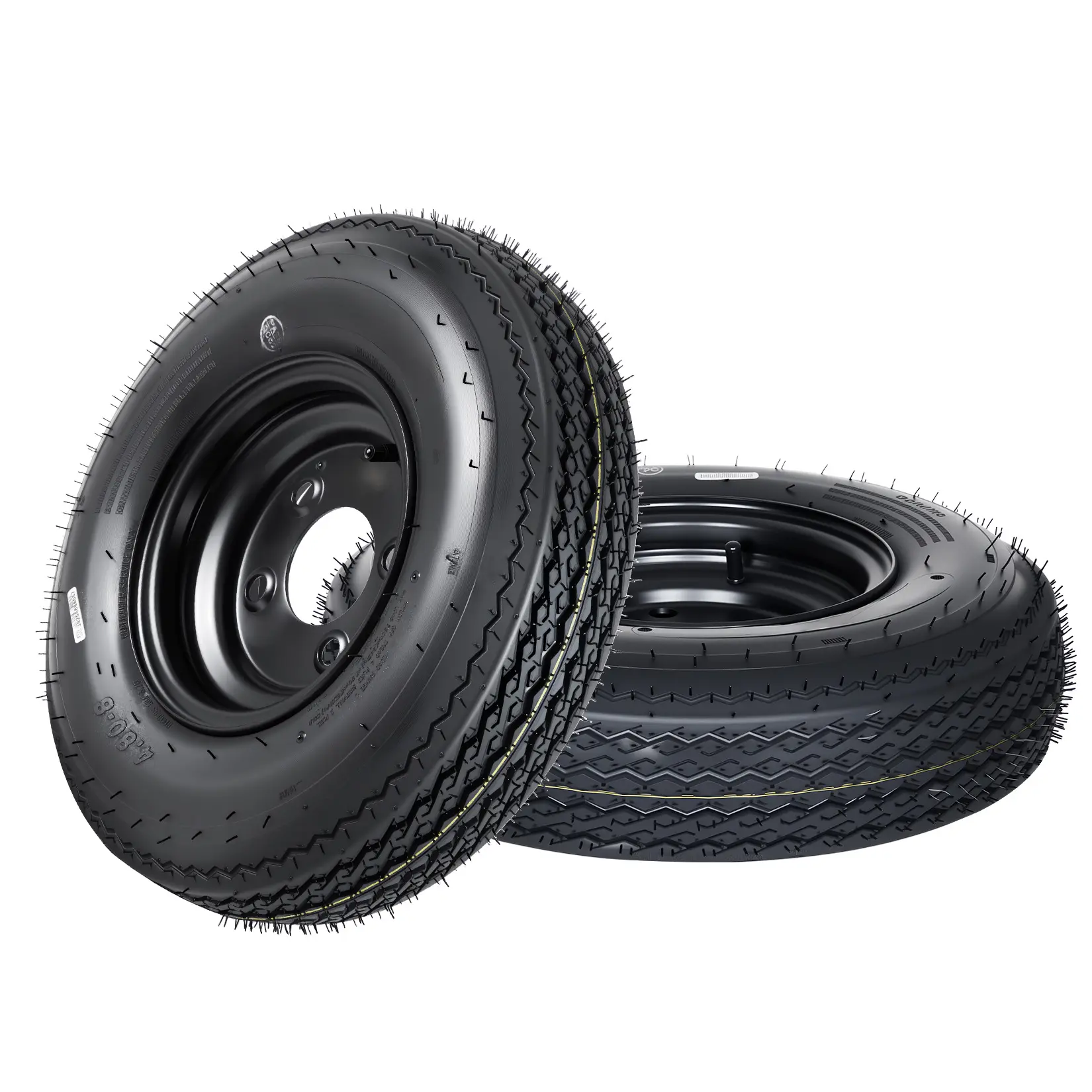 Heavy-Duty Trailer Tire & Wheel Set - 6-Ply C Load, 4.80-12, 4.80-8, ST205/75D14 Sizes, All-Weather Rubber, Black Rims with 4 & 5 Lug Options - Easy Assembly for Utility, Boat, Camper, Cargo Trailers