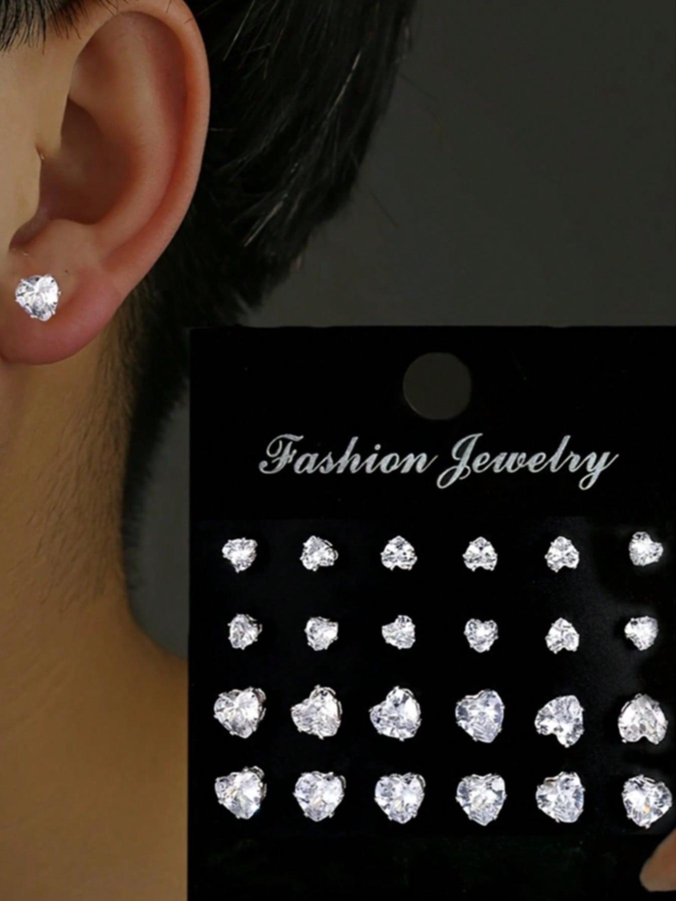 Fashion Minimalist Artificial Zircon Heart/Round/Square Shape Stud Earring Set, Gender Neutral Jewelry Gift for Graduates, Men and Women Ear Accessories, Stud Earrings