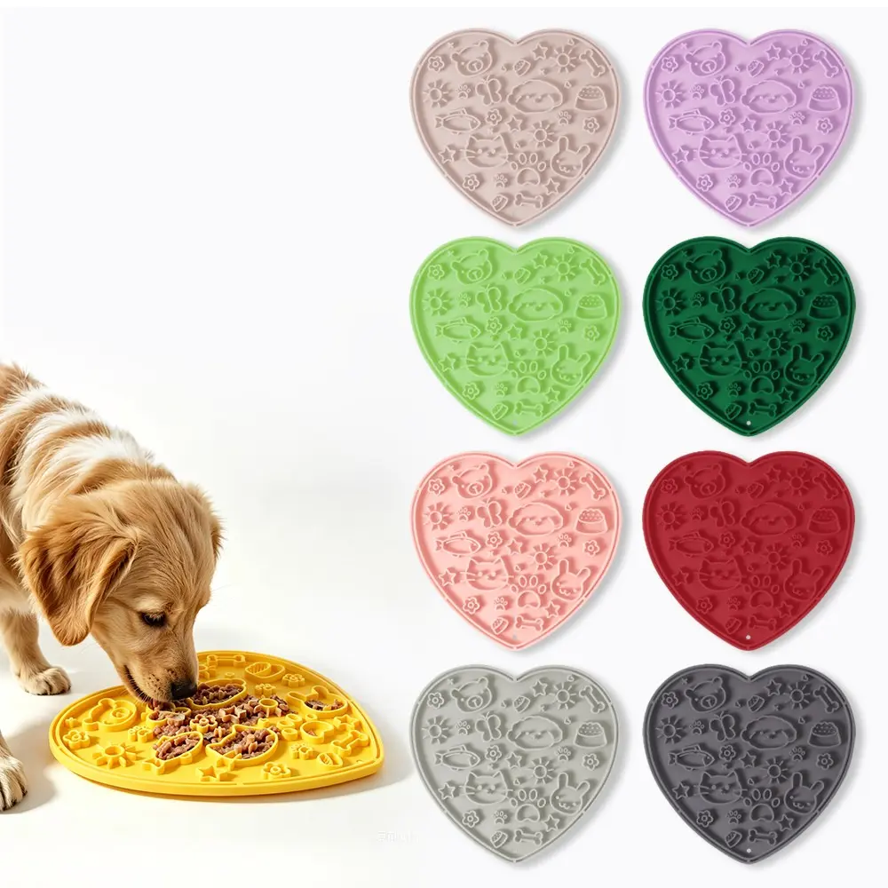Heart-Shaped Silicone Pet Licking Mat for Cats and Dogs, Anti-Choking Slow-Moving Material, Canned Food Tray for Cat and Dog Meal Mats