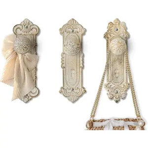 Shabby Chic Cast Iron Decorative Wall Mounted Hooks - Rustic White - Door Knob Coat Hooks - Set of 3 - Screws and Anchors Included - Antique Wall Hooks for Hanging Clothes