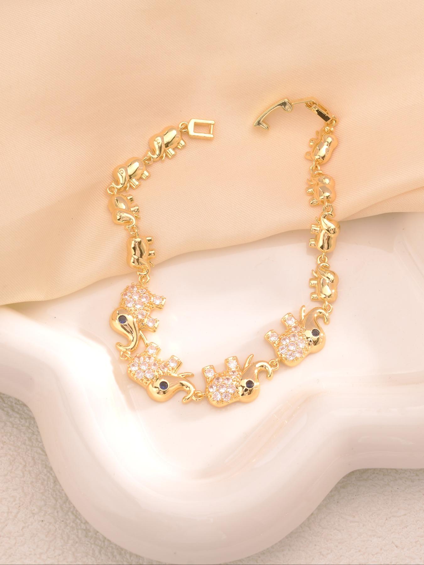 Cute Elephant Sparkling Zircon Stackable Bracelet for Women, Copper Jewelry Gift, Simple Animal Design, Fashion Accessory for Daily Wear