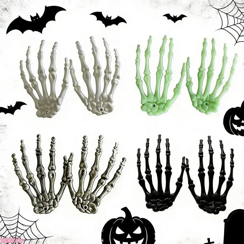 Mini Skeleton Hand Bag Charm - Primary Color Skeleton Hands (Pair), Creepy Look Decorative Halloween Prop, Haunted House Layout & Cosplay Accessory