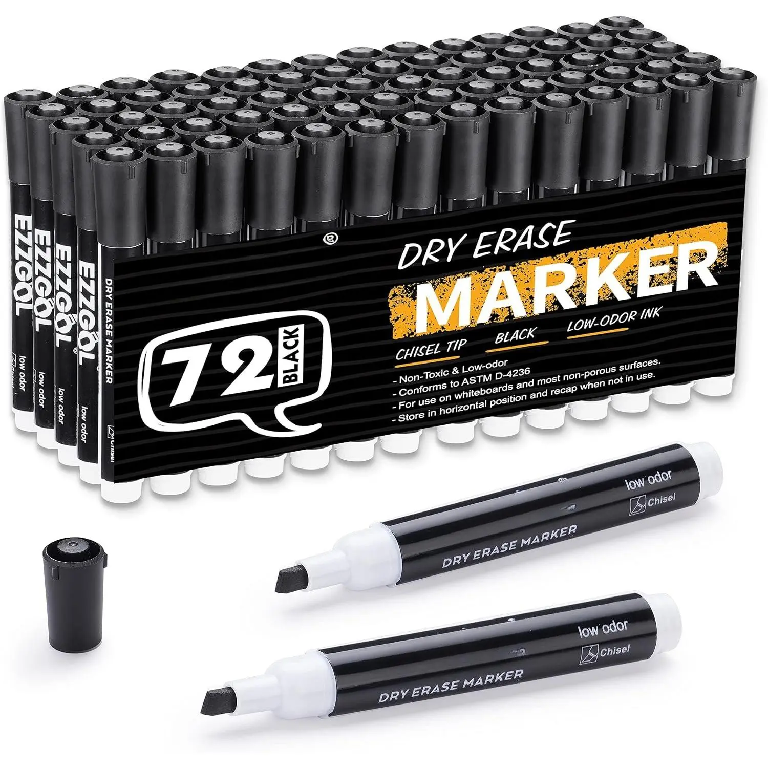 Dry Erase Markers Bulk, 72 Pack Black Low Odor Whiteboard Markers