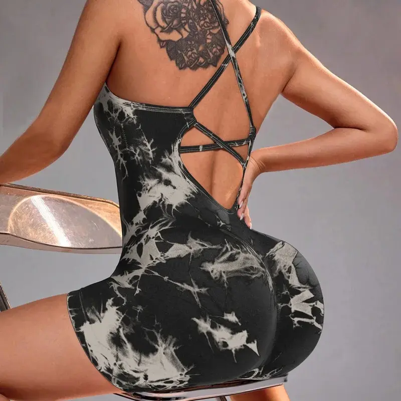 Tie Dye Yoga Bodysuit Women - Seamless No Visible Panty Line Strappy Dance Leotard, Cut Workout Unitard Gym Fitness,Padded,Tummy,Control