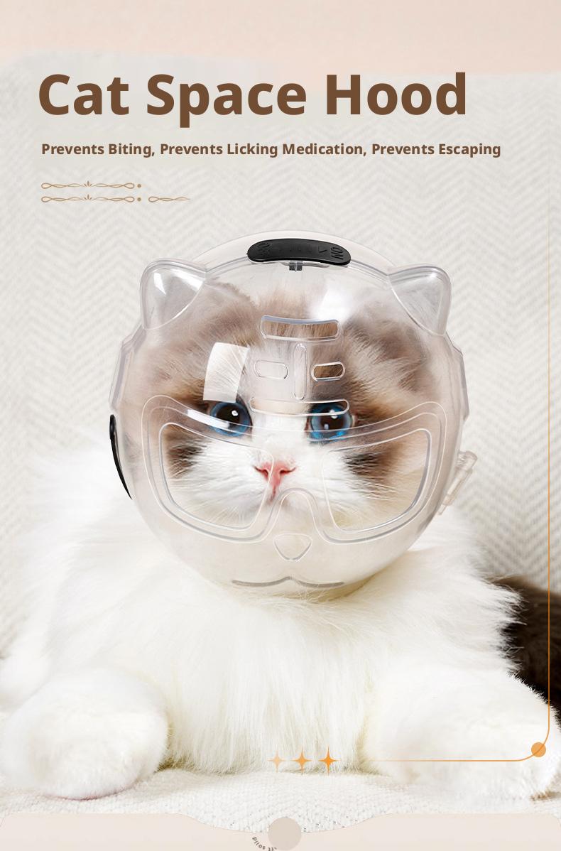 PetBoba Transparent Cat Space Head Cover Elizabeth Collar, Anti-Bite Anti-Scratch Anti-Licking Anti-Fighting Pet Protective Headgear for Bathing & Nail Trimming