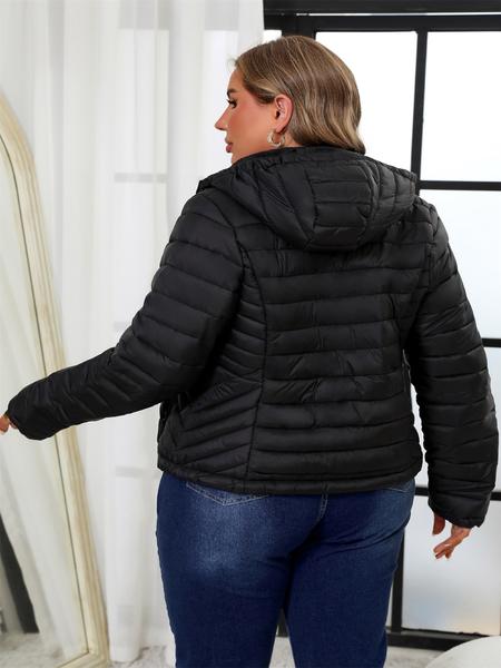 Women's Plus Size Winter Puffer Jacket, Hooded Long Sleeve Woven Fabric, Casual Fitted Plain Design, Daily Commute Outerwear, Casual Jackets