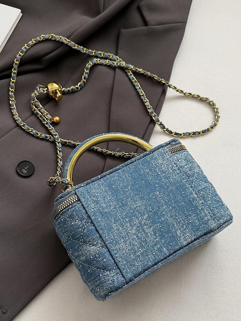 Women's Elegant Denim Design Quilted Bag, Fashionable Chain Strap Shoulder Bag for Daily Used, Casual Trendy Versatile High-quality Casual Commuter Bag, Denim Shoulder Purse
