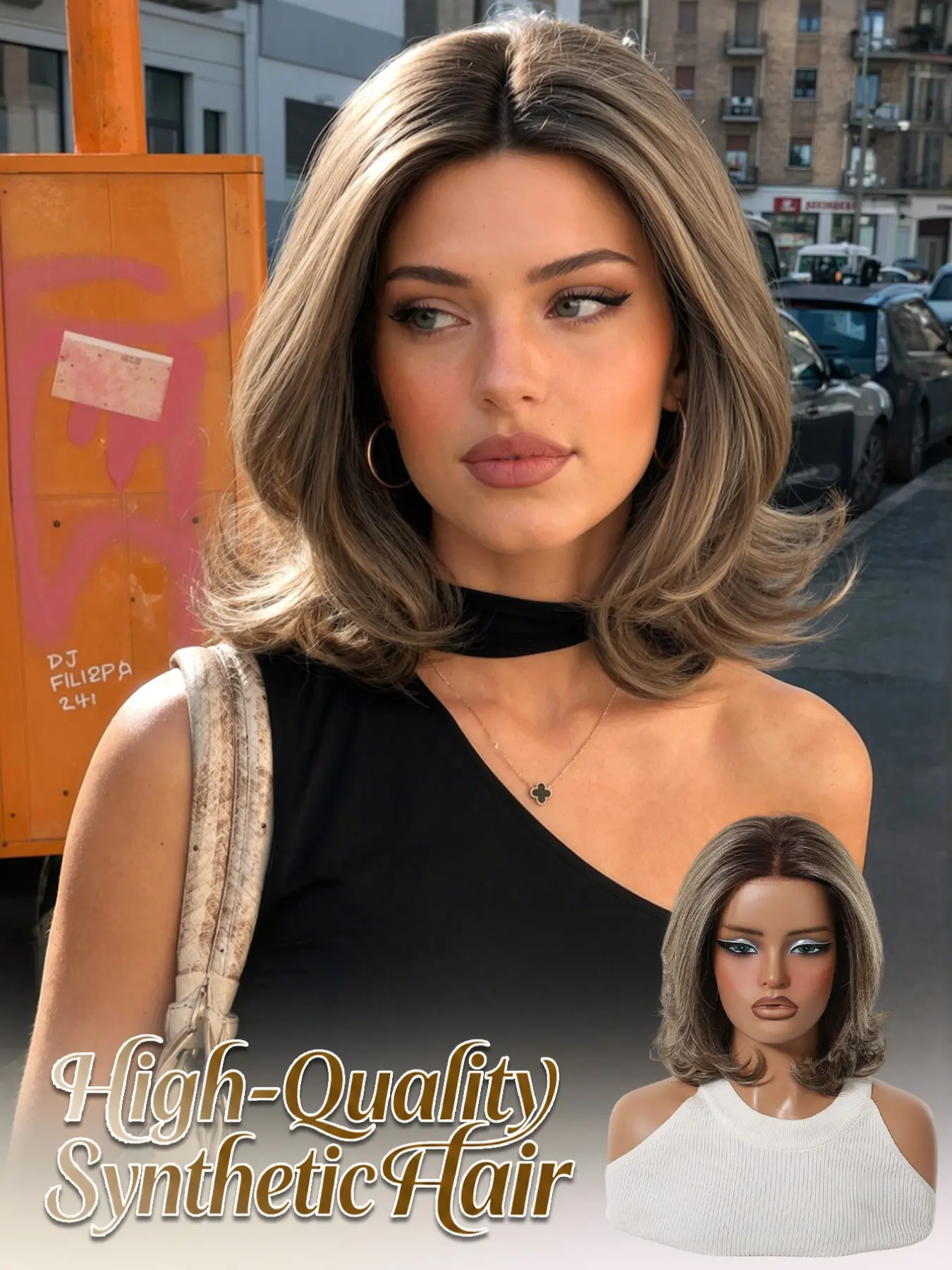 Topshe Bob Wig 12 Inches, Smoke Highlights, Heat-Resistant Fiber, No Glue, Glueless Wig, Easy Wear, Perfect for Parties, Graduations, Casual