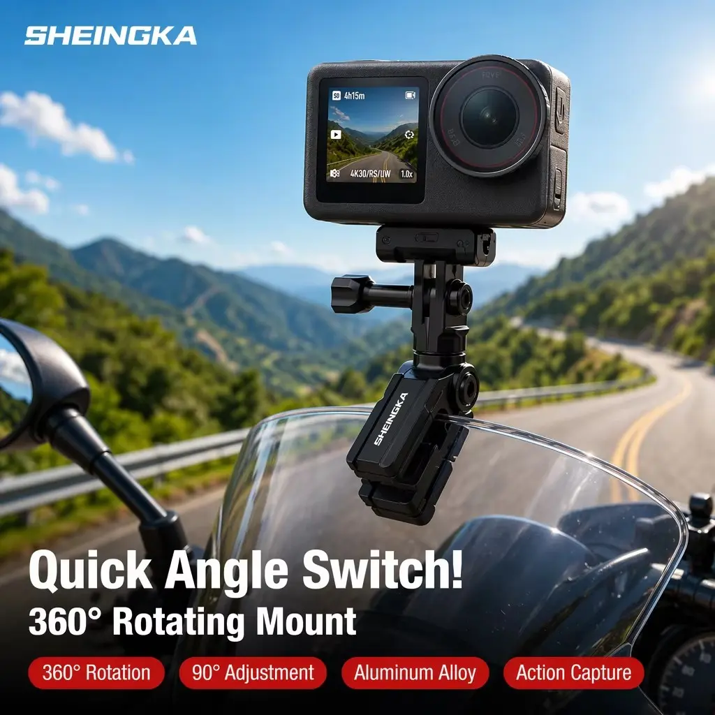 Motorcycle Windshield Mount Holder for Insta360 X4 Ace Pro 2, Dji Action 5 Pro, Gopro 13/12, Aluminum Alloy Tripod Clamp