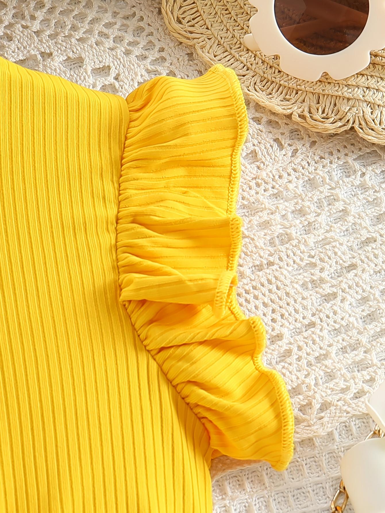 Girls' Patchwork Yellow Romantic Floral Print Dress with Belt, Elegant Princess Skirt Party and Evening Wear, Soft, Suitable