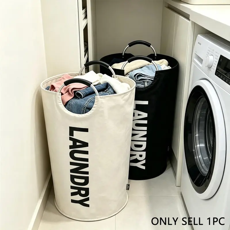 90L Extra Large Laundry Basket With Soft Padded Handles - Fabric Laundry Hamper, Foldable Round Basket, Folding Laundry Basket, Suitable For Various Room Types, Clothes Storage Box, Space Saving