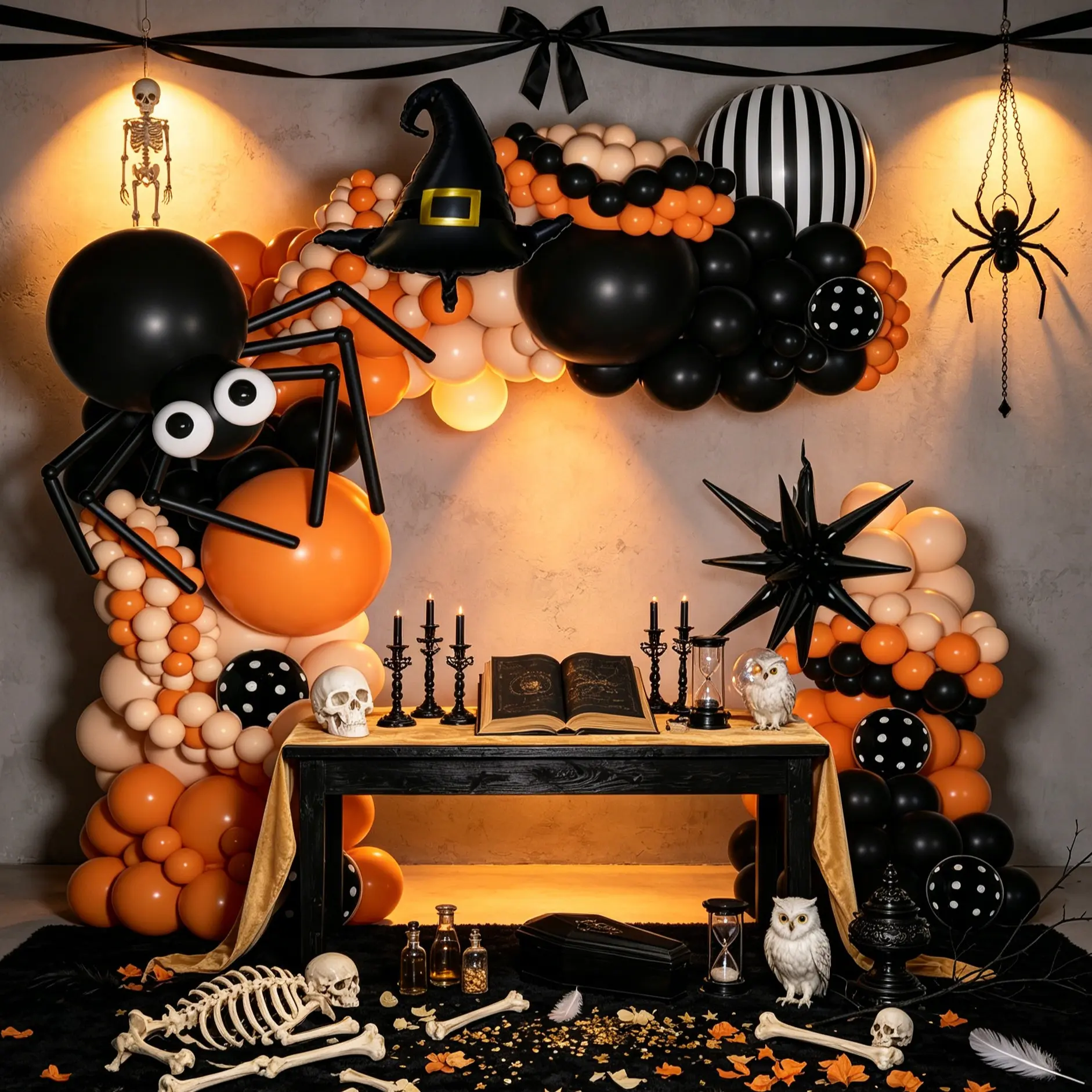 Halloween Balloon Garland Arch Set, Balloons, Spider Aluminum Foil Balloons, Witch Hat Pumpkin Bat Decorations