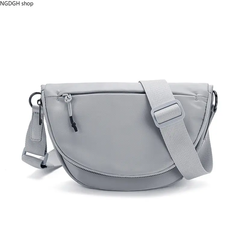 Half Moon Sling Bag Women - Trendy Gray Black Beige Crossbody Chest Bag with Adjustable Strap & Multiple Zippers, Lightweight Durable Compact Design Perfect for Daily Commute Travel Gym & Hands-Free Everyday Carry