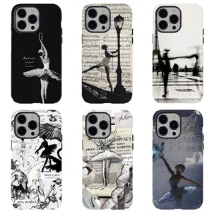 Swan Lake Ballet Dancer Vintage Sheet Music Coquette Phone Case, Compatible for iPhone 17Promax 16 15 14 13 12 11 and for Samsung S26‑21, Black White Ballerina Paris Street Collage Cell Cover, Viral Romantic Art Protective Shell, Perfect Holiday Gift