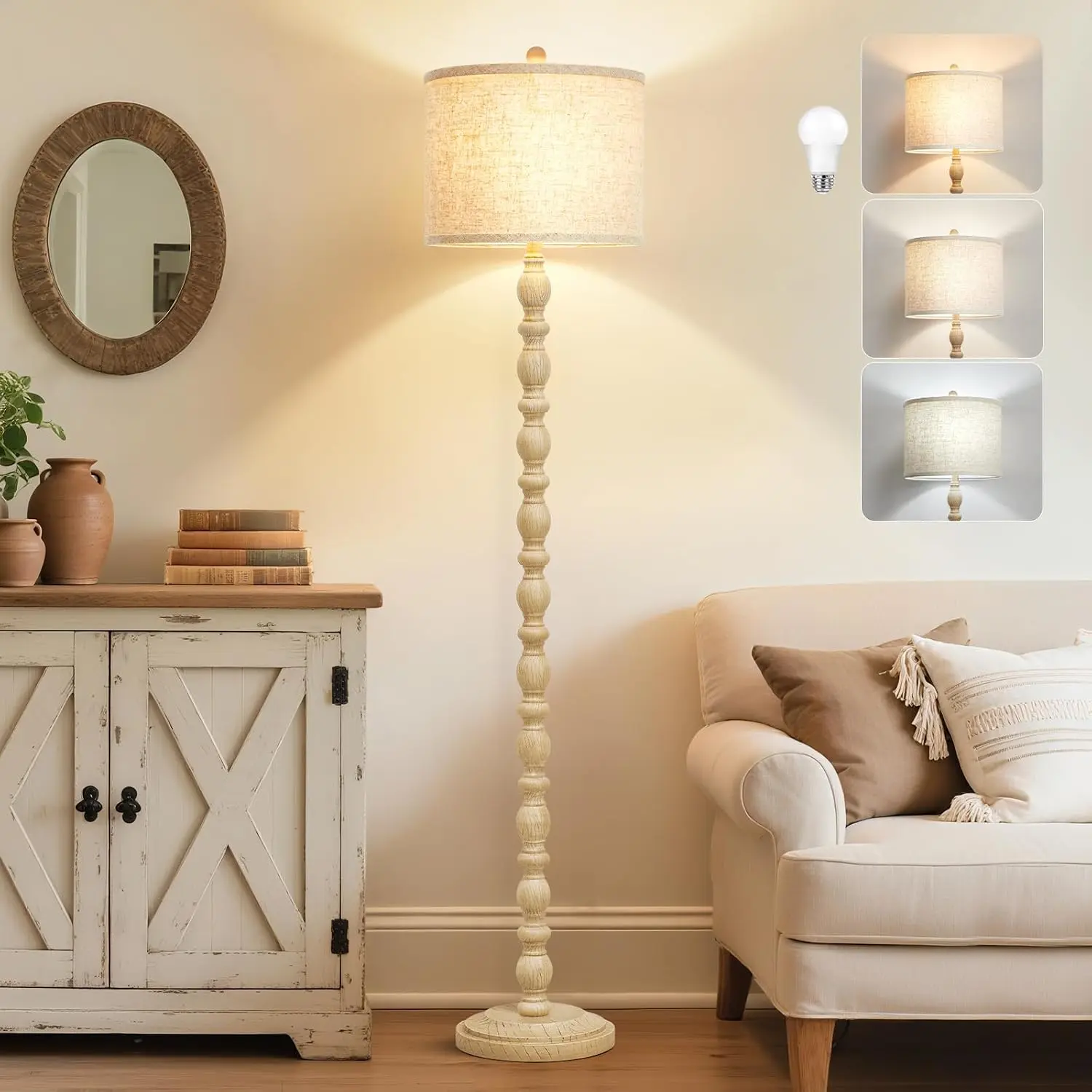 62" Floor Lamps for Living Room, Adjustable Color Temperature Standing Lamp, Vintage Farmhouse Floor Lamp with Rotary Switch, Rustic Resin Tall Lamps for Living Room, Bedroom, Office, Corner
