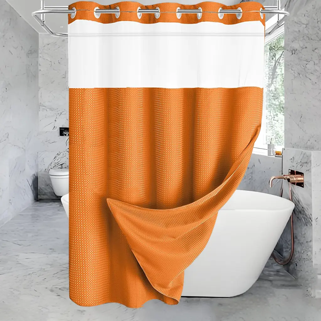 Modern Industrial Style Double Layer Shower Curtain - Waterproof Fabric with Mildew-Proof Coating, Rustproof Large Metal Rings, Non-Stick Inner Layer for Bathroom Separation, Fits Wall-Mounted Pipes, Multipurpose Dou,bathroom accessories,bathr,s,lu,window