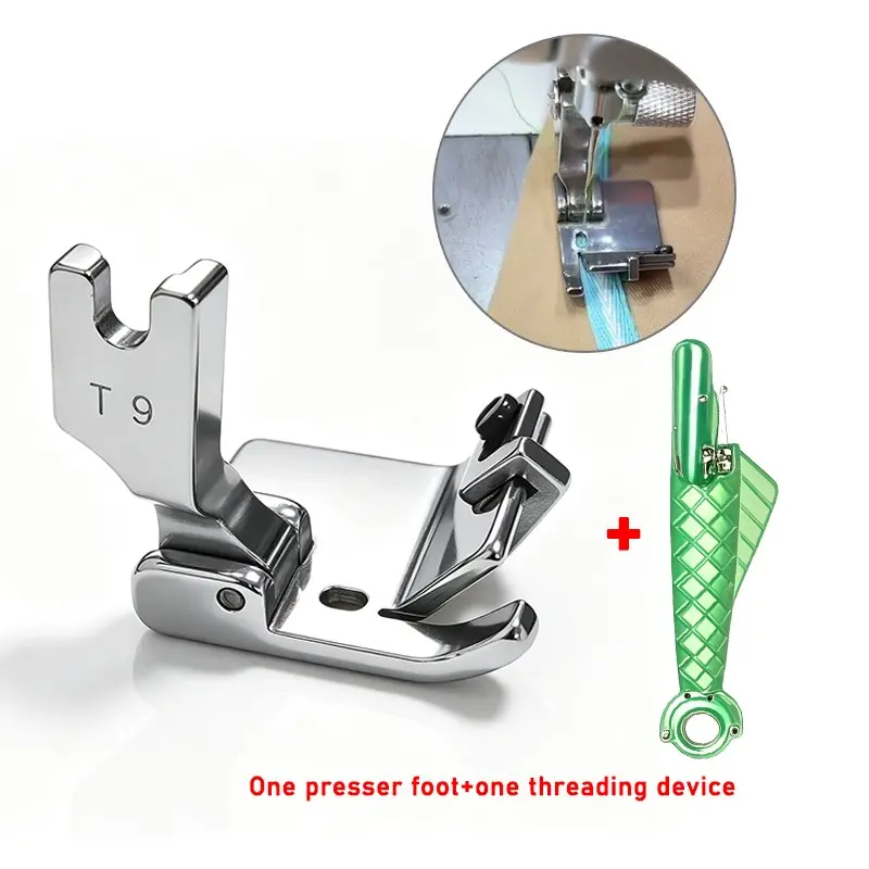 T9 Multi-Function Presser Foot, Adjustable Universal Sewing Accessory, Ideal for Hemming, Neckline, Ribbon Rolling, Flat Bed Machines