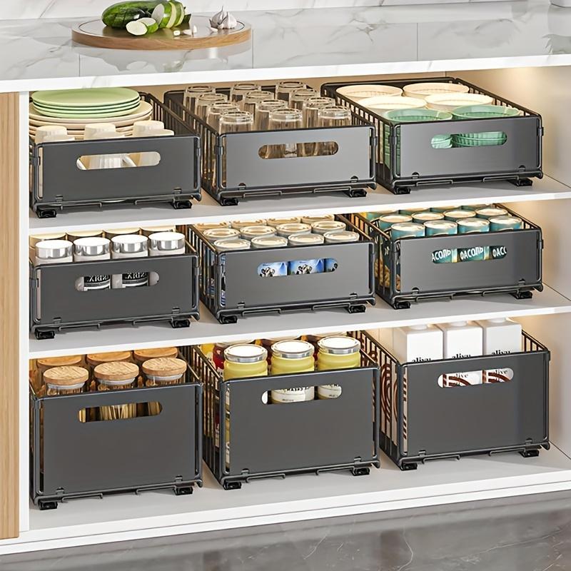 Pull Out Cabinet Storage Box, 2pcs Heavy-duty Sliding Drawer Food Cabinet Rack Fixed with Strong Glue And Handle, Suitable for Kitchen, Living Room, Bathroom, And Home Use