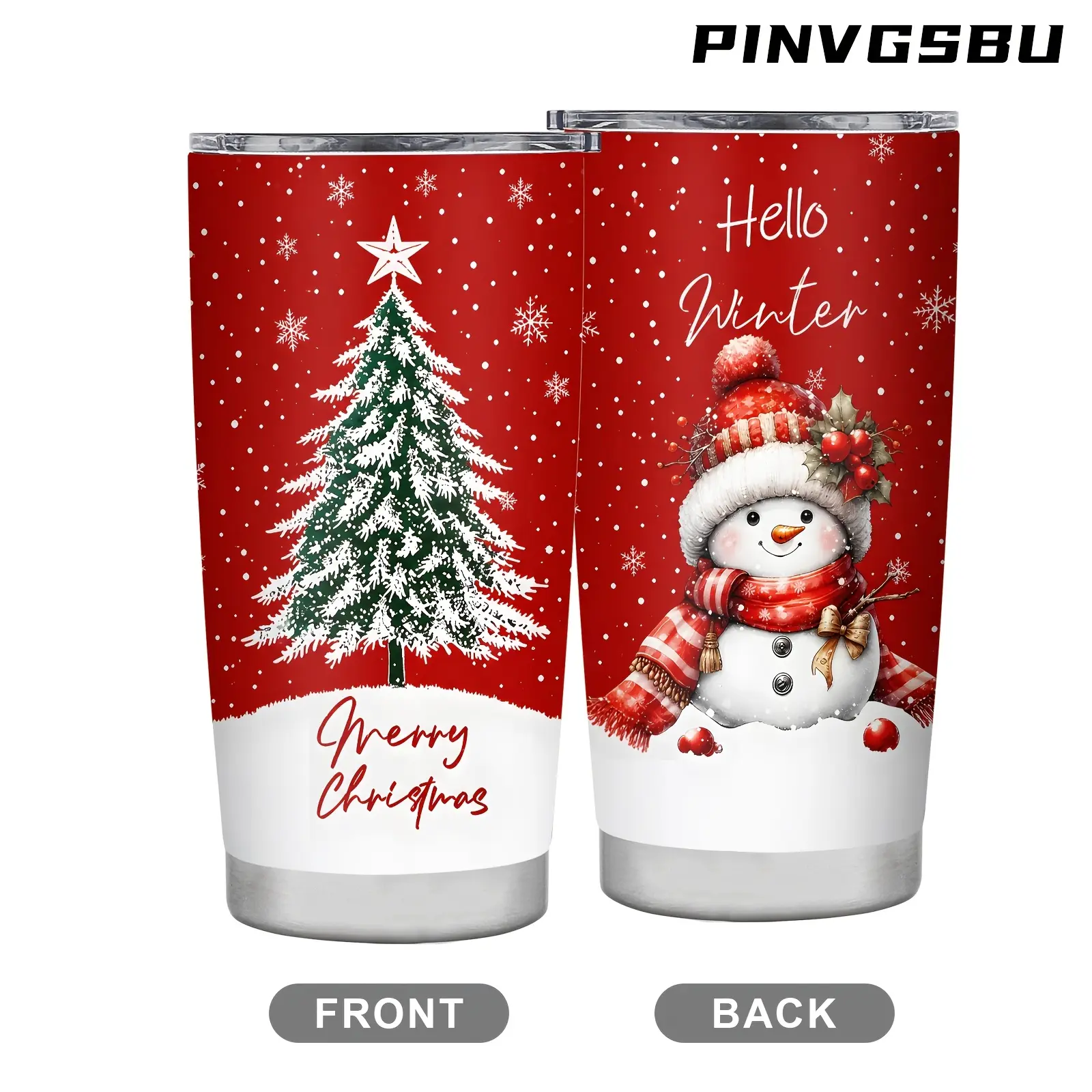 1pc 20oz Leak Proof Tumbler - Stainless Steel Insulated Vacuum Travel Mug with Lid, Christmas Art (Snowman, Xmas Tree, Snowflake), Red White, for Holiday Gift, Home Use, Adults Family
