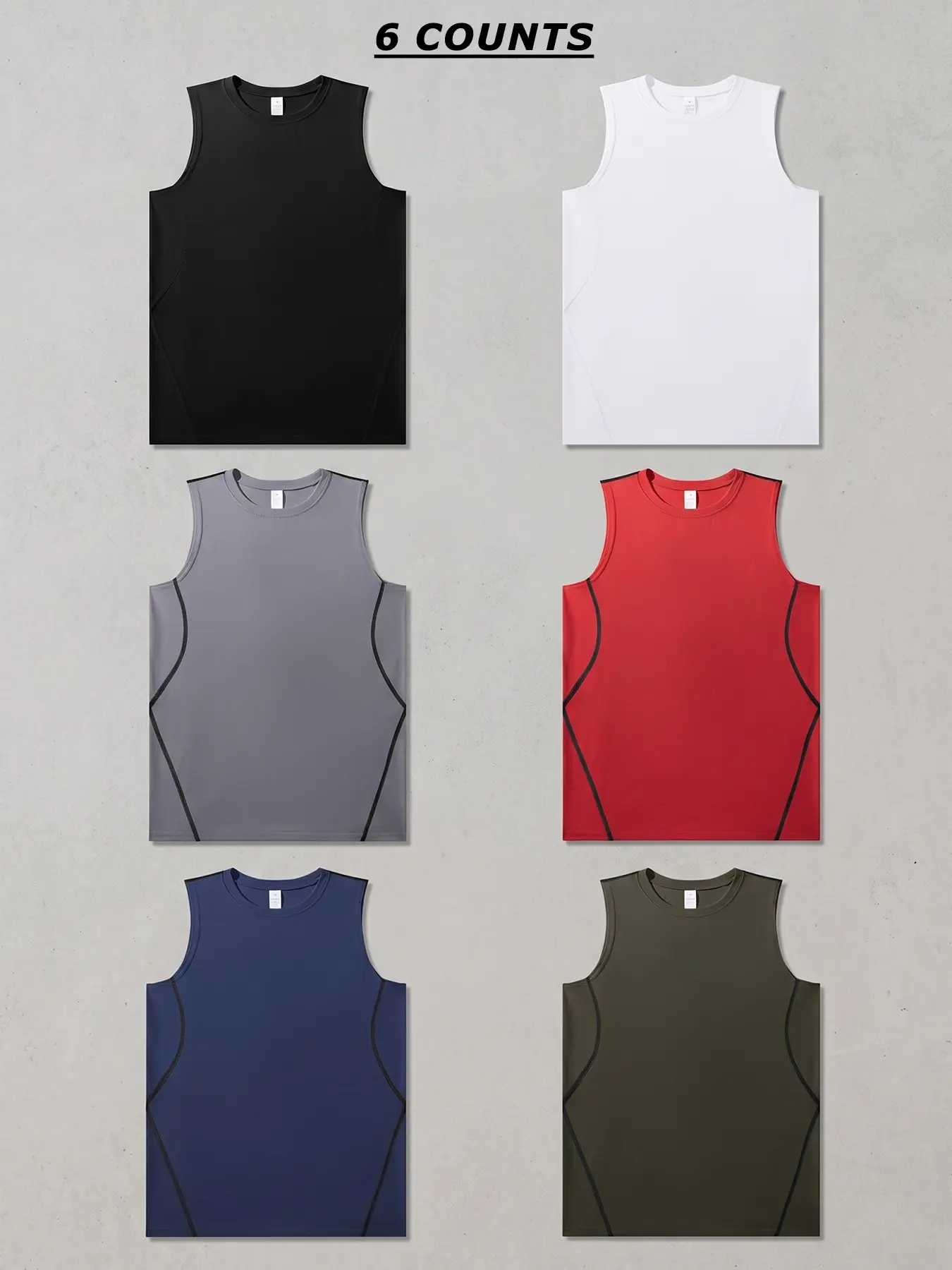 6-Pack Set Men's Tight-Fitting Sporty Tank Top, Basketball Running Gym Workout Fitness Training Vest Baselayers Undershirts, Summer Quick-Dry Breathable Sleeveless Compression Shirt