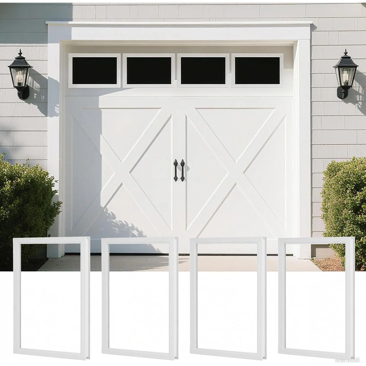 4 Pack Garage Door Windows Inserts, 21"×14" Garage Door  | Vinyl Windows Inserts Kit with  Clear  Panel,  Window Frame Panels for Exterior Garage Doors