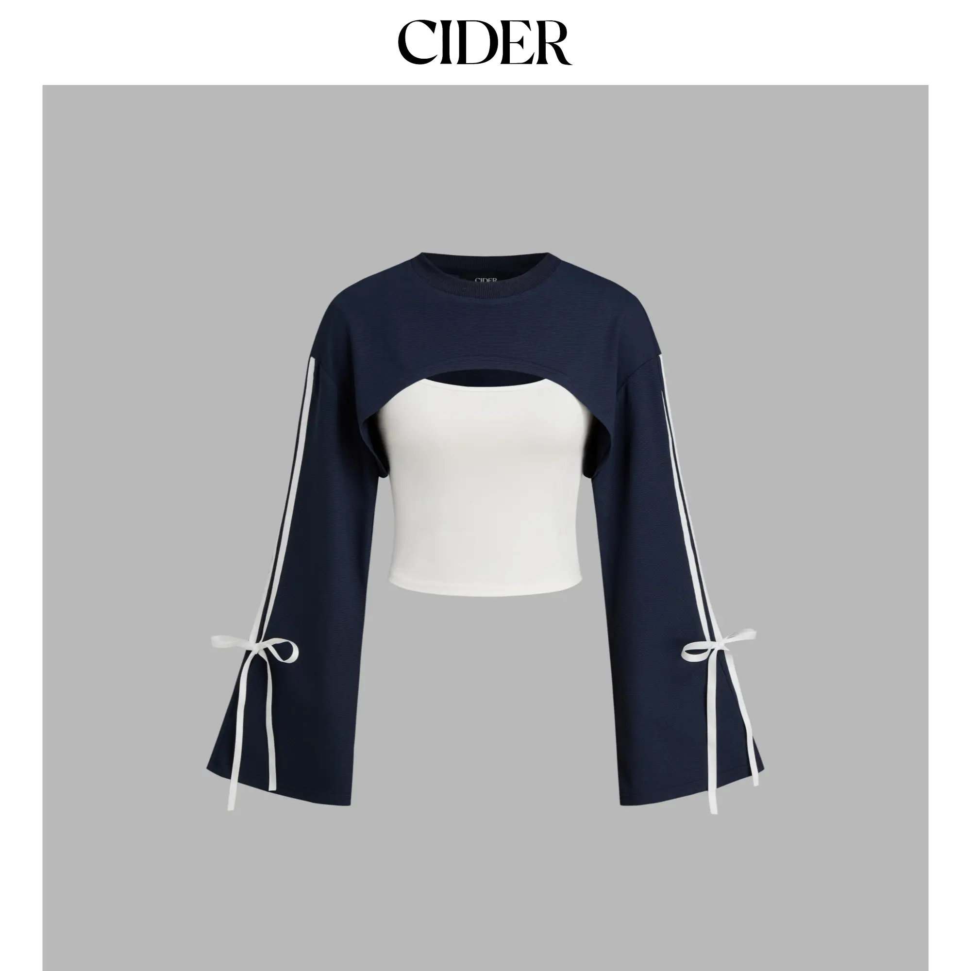 Cider Side Striped Bowknot Sweatshirt & Solid Cropped Cami Top SummerFinds