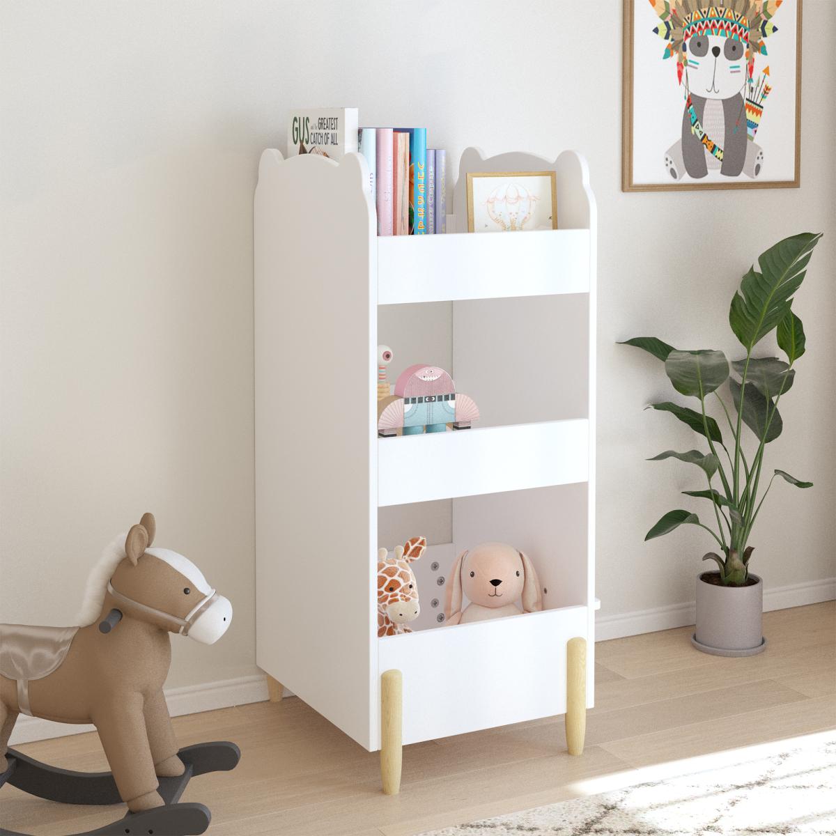 Kids Bookshelf with Chalkboard Side – Bear-Shaped Wooden Bookcase with 3-Tier Storage, Drawing Board for Toddlers, Toy and Book Organizer for Playroom or Bedroom – White Kids Bookshelf with Chalkboard Side – Bear-Shaped Wooden Bookcase with 3-Tier Storage, Drawing Board for Toddlers, Toy and Book Organizer for Playroom or Bedroom – White