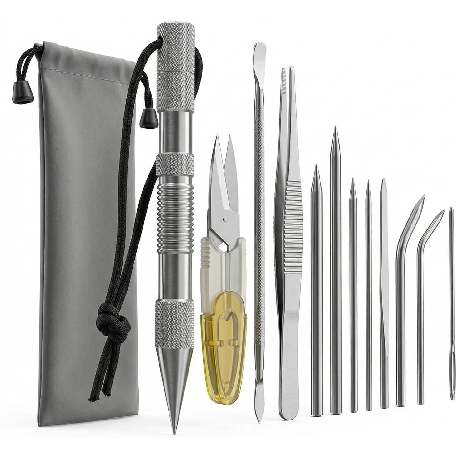 12-Piece Paracord Needles Marlinspike Set, Stainless Steel Tools for Knotting, Splicing, Stitching, Ideal for Leathercraft, Paracord Bracelet Making