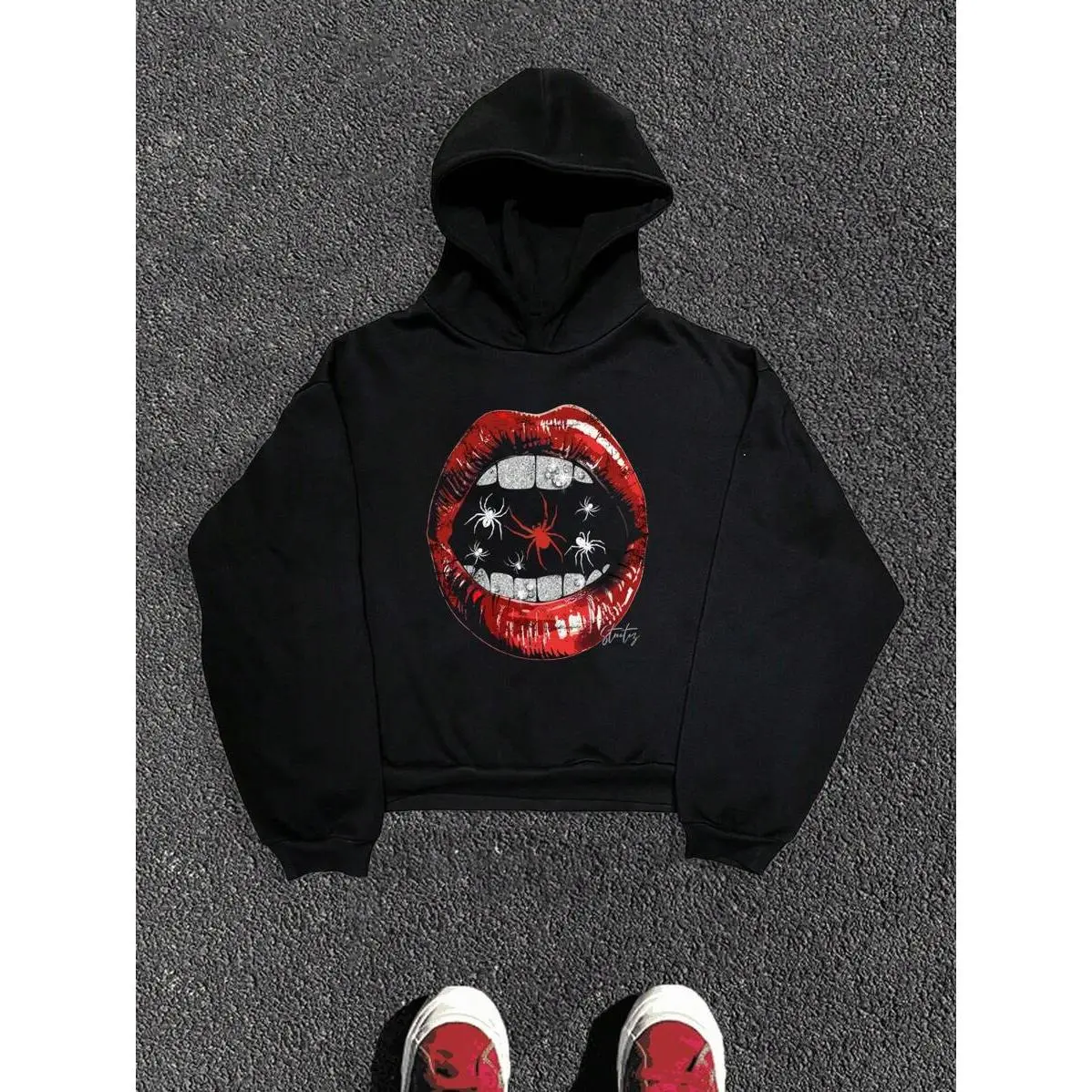 Manfinity NXTstreet 1pc Men Casual Lip Print Pullover Hoodie, Going Out Graphic Long Sleeve Hoodie, For Friends, Husband, Boyfriend Gifts, For Fall Winter, For Christmas