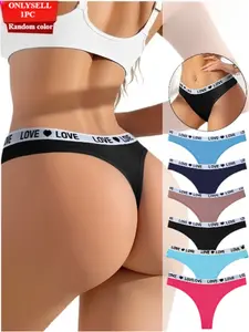 6 colors available, one shipped at random. Low-rise seamless thong printed with heart-shaped "LOVE" pattern. The fabric is soft, breathable and highly elastic. Heart-pattern thong | Soft fabric thong
