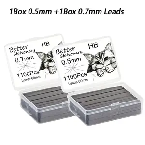 2 Boxes 1100 Pcs 60mm Hb Mechanical Pencil Leads, 0.5/0.7mm Options, Durable & Erasable, Ideal for Students, Office, Drawing