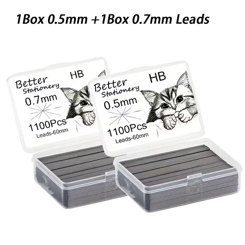 2 Boxes 1100 Pcs 60mm Hb Mechanical Pencil Leads, 0.5/0.7mm Options, Durable & Erasable, Ideal for Students, Office, Drawing